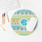 Abstract Teal Stripes Round Mousepad - LIFESTYLE 2
