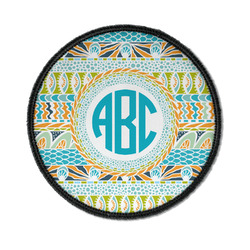 Abstract Teal Stripes Iron On Round Patch w/ Monogram