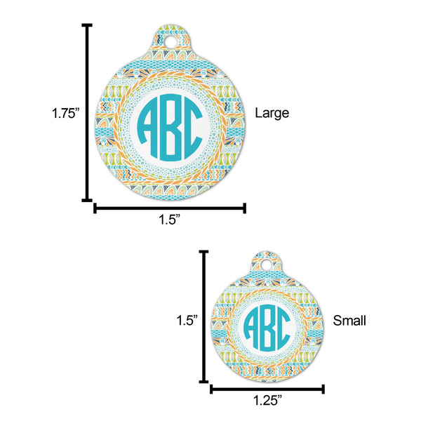 Abstract Teal Stripes Round Pet ID Tag - Large - Comparison Scale