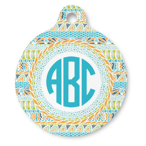Custom Abstract Teal Stripes Round Pet ID Tag (Personalized)