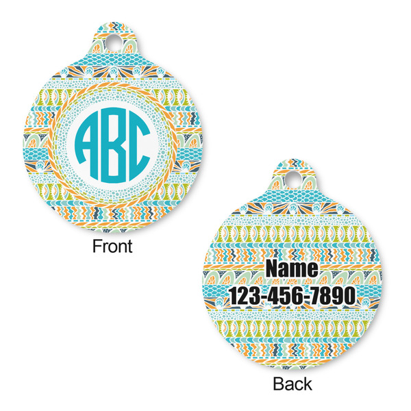 Abstract Teal Stripes Round Pet Tag - Front & Back