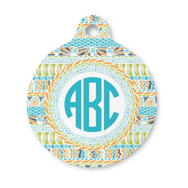 Custom Abstract Teal Stripes Round Pet ID Tag - Small (Personalized)