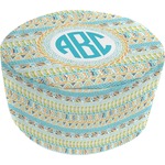 Abstract Teal Stripes Round Pouf Ottoman (Personalized)