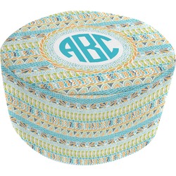 Abstract Teal Stripes Round Pouf Ottoman (Personalized)