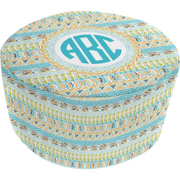 Custom Abstract Teal Stripes Round Pouf Ottoman (Personalized)