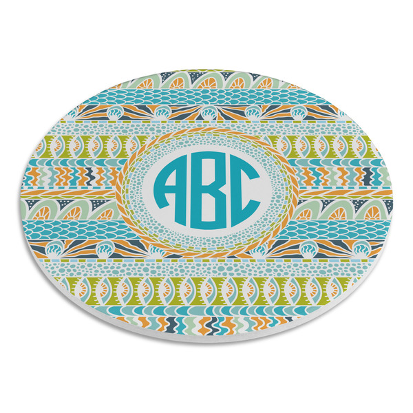 Abstract Teal Stripes Round Stone Trivet - Angle View