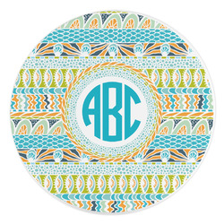 Abstract Teal Stripes Round Stone Trivet (Personalized)