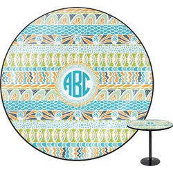 Abstract Teal Stripes Round Table - 24" (Personalized)