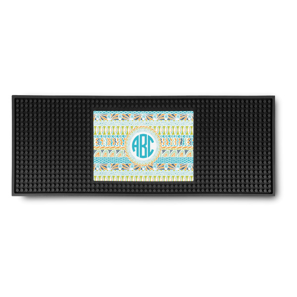 Custom Abstract Teal Stripes Rubber Bar Mat (Personalized)