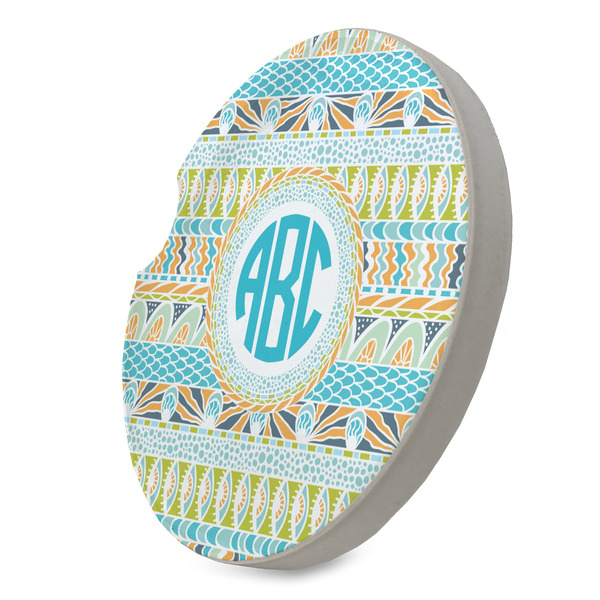 Abstract Teal Stripes Sandstone Car Coaster - STANDING ANGLE