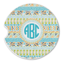Abstract Teal Stripes Sandstone Car Coaster - Single (Personalized)