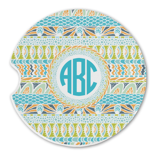 Custom Abstract Teal Stripes Sandstone Car Coaster - Single (Personalized)