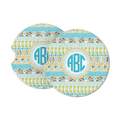 Abstract Teal Stripes Sandstone Car Coasters - Set of 2 (Personalized)