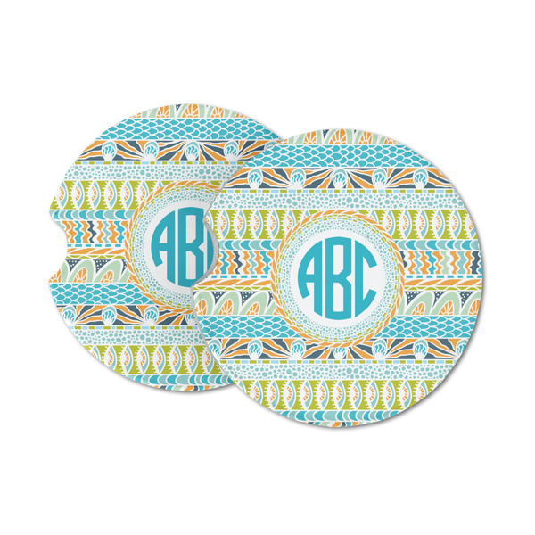 Custom Abstract Teal Stripes Sandstone Car Coasters - Set of 2 (Personalized)