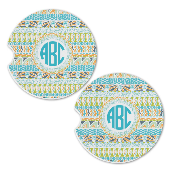 Abstract Teal Stripes Sandstone Car Coasters - Set of 2