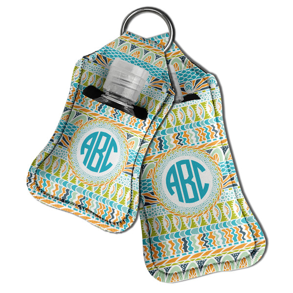 Abstract Teal Stripes Sanitizer Holder Keychain - Both in Case (PARENT)