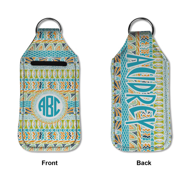 Abstract Teal Stripes Sanitizer Holder Keychain - Large APPROVAL (Flat)