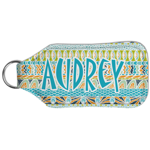 Abstract Teal Stripes Sanitizer Holder Keychain - Large (Back)