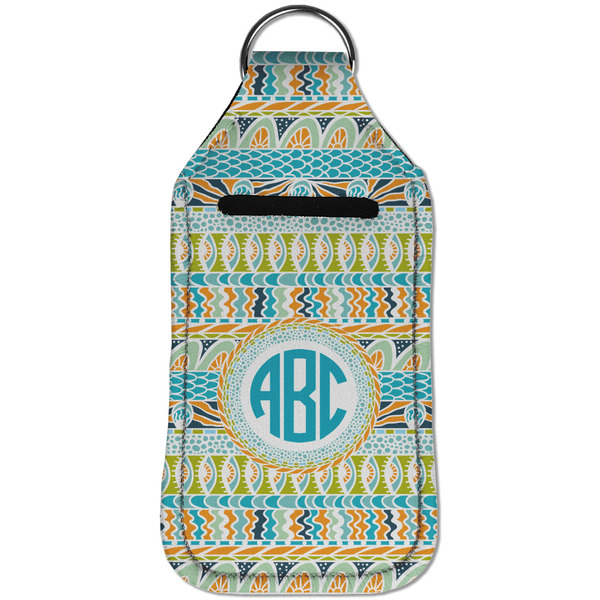 Abstract Teal Stripes Sanitizer Holder Keychain - Large (Front)