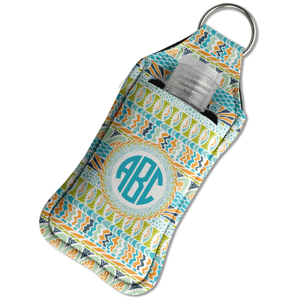 Abstract Teal Stripes Sanitizer Holder Keychain - Large in Case