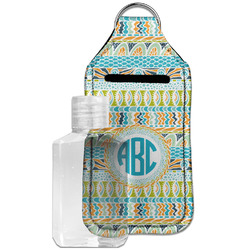 Abstract Teal Stripes Hand Sanitizer & Keychain Holder - Large (Personalized)
