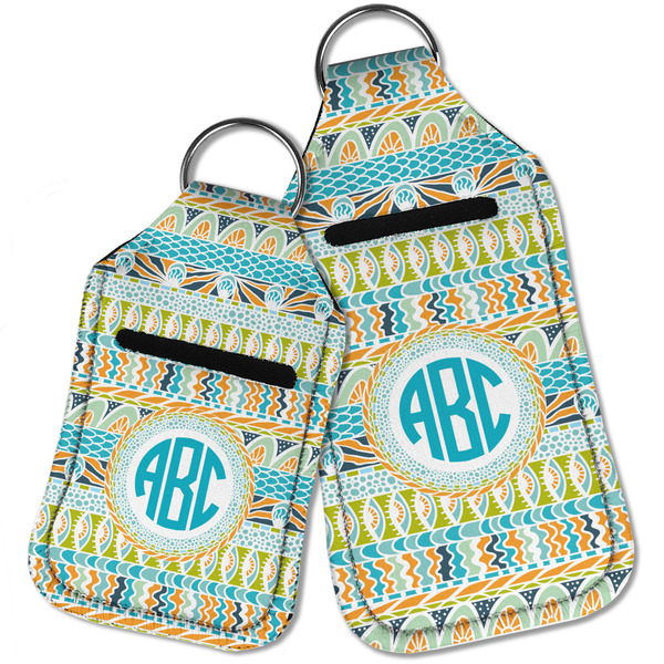 Abstract Teal Stripes Sanitizer Holder Keychain - Parent Main