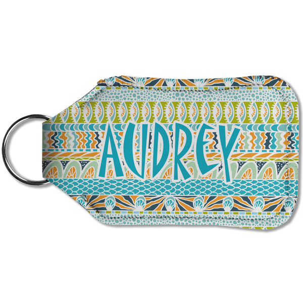 Abstract Teal Stripes Sanitizer Holder Keychain - Small (Back)