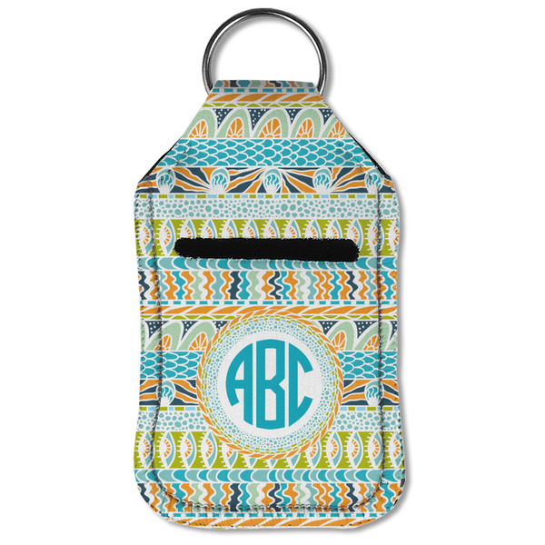 Abstract Teal Stripes Sanitizer Holder Keychain - Small (Front Flat)