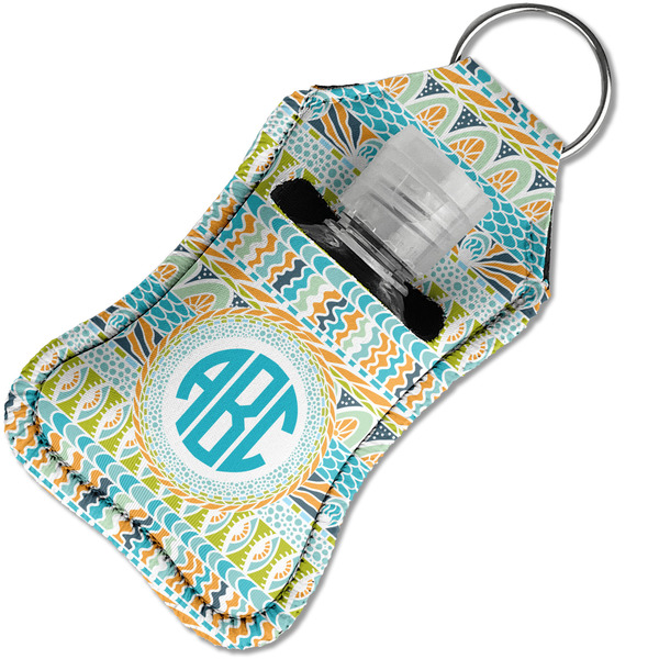 Abstract Teal Stripes Sanitizer Holder Keychain - Small in Case