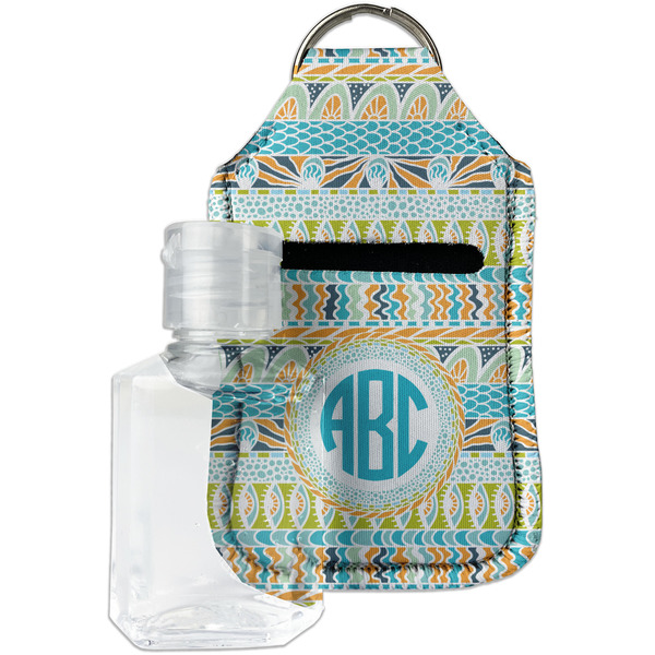 Custom Abstract Teal Stripes Hand Sanitizer & Keychain Holder (Personalized)