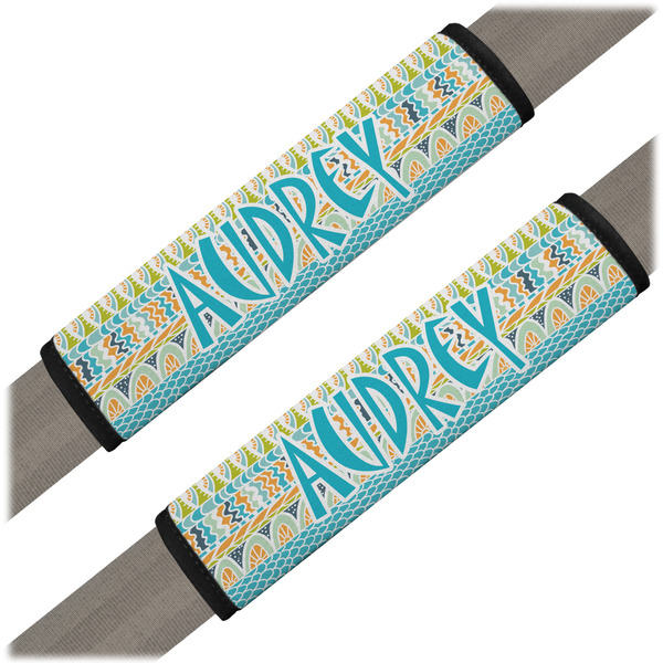 Custom Abstract Teal Stripes Seat Belt Covers (Set of 2) (Personalized)