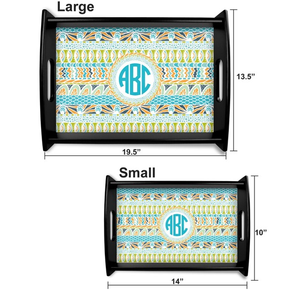 Abstract Teal Stripes Serving Tray Black Sizes