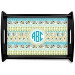 Abstract Teal Stripes Black Wooden Tray - Small (Personalized)