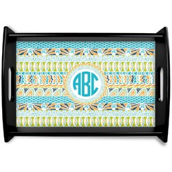 Abstract Teal Stripes Wooden Tray (Personalized)