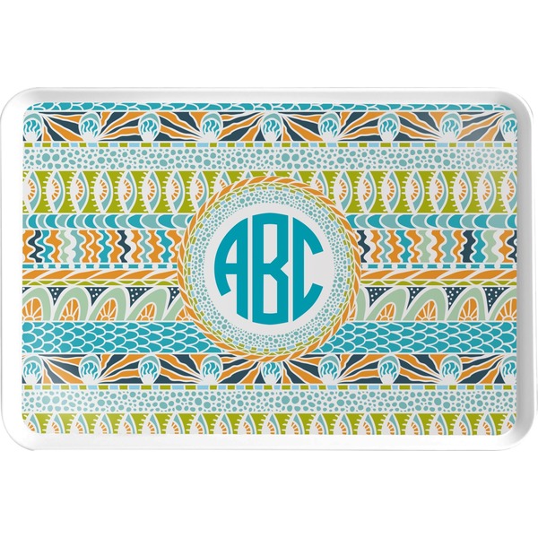 Custom Abstract Teal Stripes Serving Tray (Personalized)