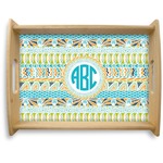Abstract Teal Stripes Natural Wooden Tray - Large (Personalized)