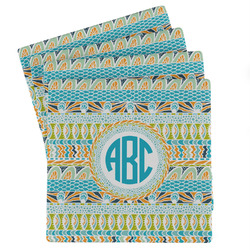 Abstract Teal Stripes Absorbent Stone Coasters - Set of 4 (Personalized)