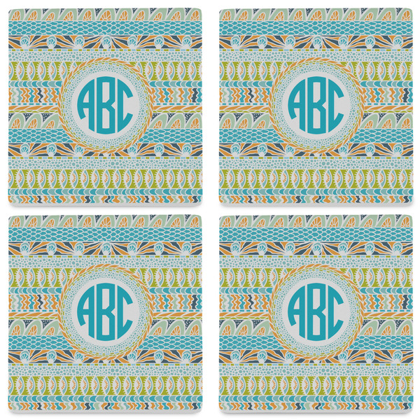 Abstract Teal Stripes Set of 4 Sandstone Coasters - See All 4 View