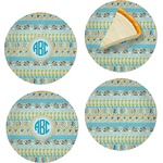 Abstract Teal Stripes Set of 4 Glass Appetizer / Dessert Plate 8" (Personalized)