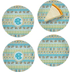 Abstract Teal Stripes Set of 4 Glass Appetizer / Dessert Plate 8" (Personalized)