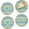 Abstract Teal Stripes Set of 4 Glass Appetizer / Dessert Plate 8" (Personalized)