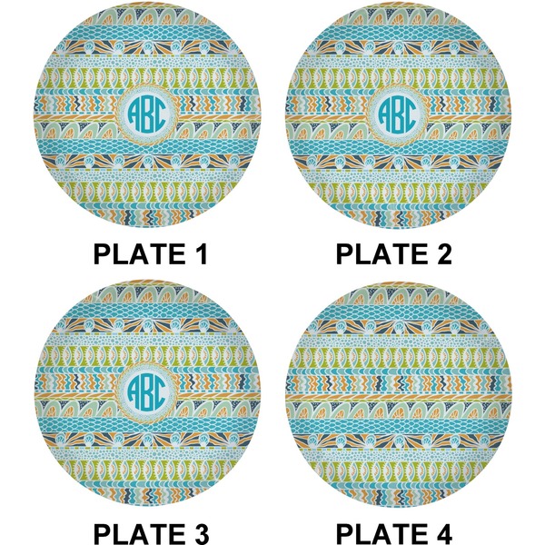 Abstract Teal Stripes Set of Lunch / Dinner Plates (Approval)