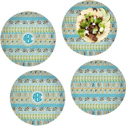 Abstract Teal Stripes Set of 4 Glass Lunch / Dinner Plate 10" (Personalized)