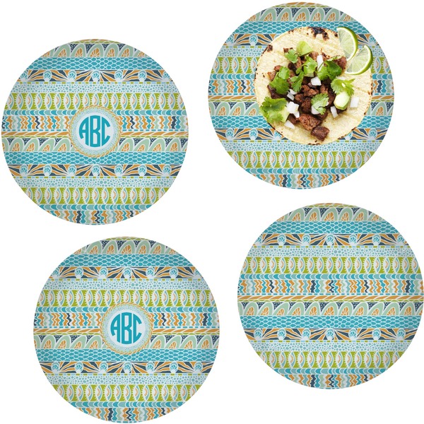 Custom Abstract Teal Stripes Set of 4 Glass Lunch / Dinner Plate 10" (Personalized)