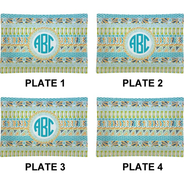 Abstract Teal Stripes Set of Rectangular Appetizer / Dessert Plates (Approval)