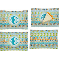 Abstract Teal Stripes Set of 4 Glass Rectangular Appetizer / Dessert Plate (Personalized)