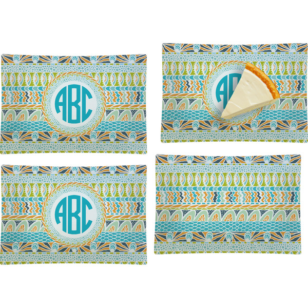 Custom Abstract Teal Stripes Set of 4 Glass Rectangular Appetizer / Dessert Plate (Personalized)