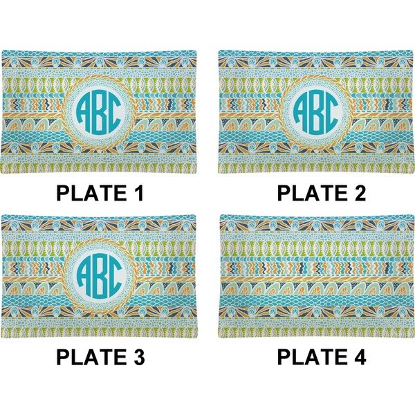 Abstract Teal Stripes Set of Rectangular Dinner Plates (Approval)
