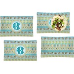 Abstract Teal Stripes Set of 4 Glass Rectangular Lunch / Dinner Plate (Personalized)