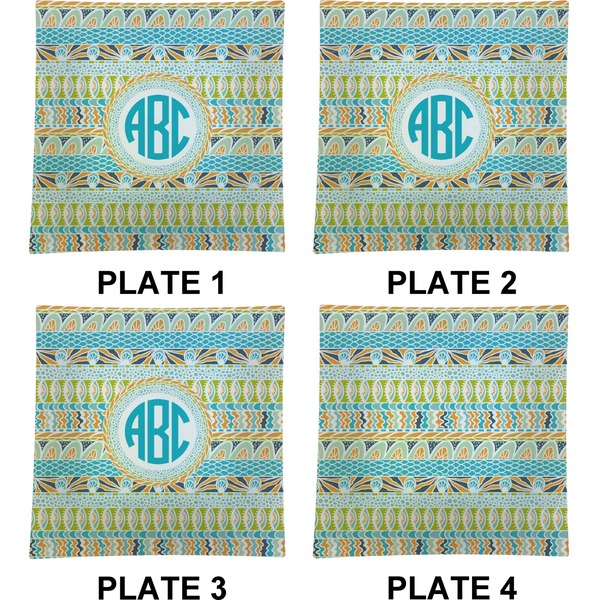 Abstract Teal Stripes Set of Square Dinner Plates (Approval)